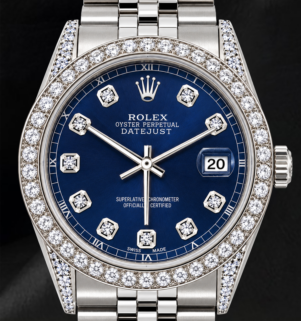 Rolex Datejust 16200 Blue Diamond Dial 36mm Diamond Bezel Watch Stainless Steel