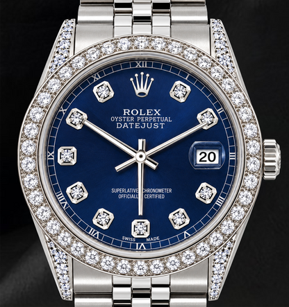 Rolex Datejust 16200 Blue Diamond Dial 36mm Diamond Bezel Watch Stainless Steel
