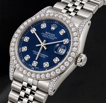 Rolex Datejust 16200 Blue Diamond Dial 36mm Diamond Bezel Watch Stainless Steel