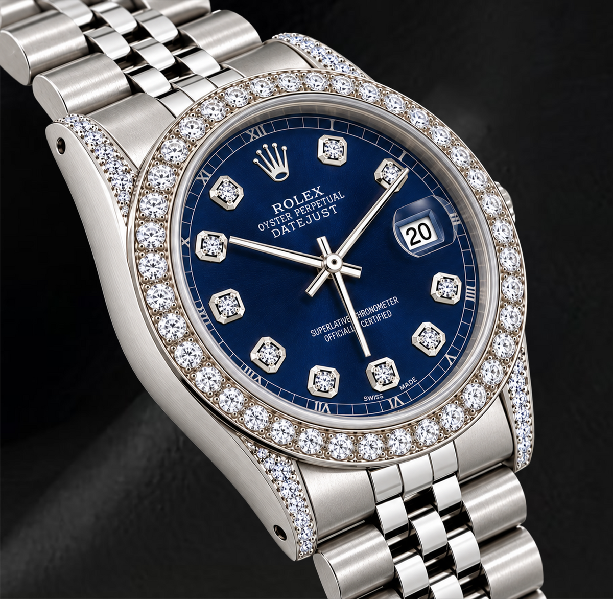 Rolex Datejust 16200 Blue Diamond Dial 36mm Diamond Bezel Watch Stainless Steel