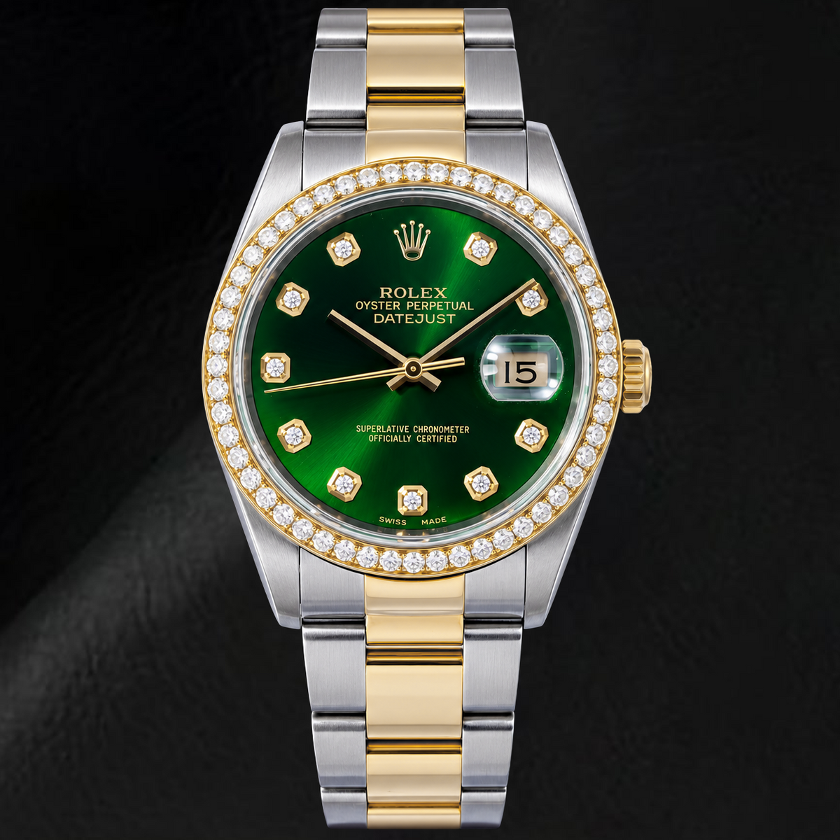 Rolex Datejust 16203 36mm Green Diamond Dial Two Tone Watch