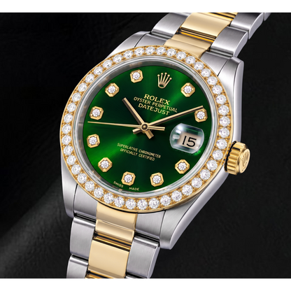 Rolex Datejust 16203 36mm Green Diamond Dial Two Tone Watch