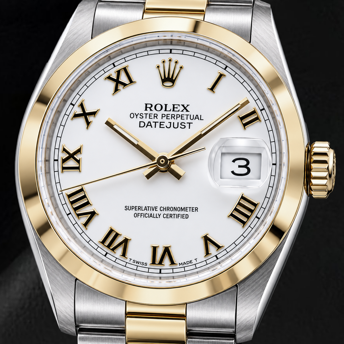 Rolex Datejust 16203 36mm White Roman Dial Two Tone Watch