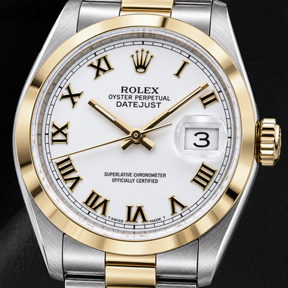 Rolex Datejust 16203 36mm White Roman Dial Two Tone Watch