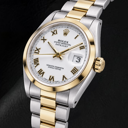 Rolex Datejust 16203 36mm White Roman Dial Two Tone Watch