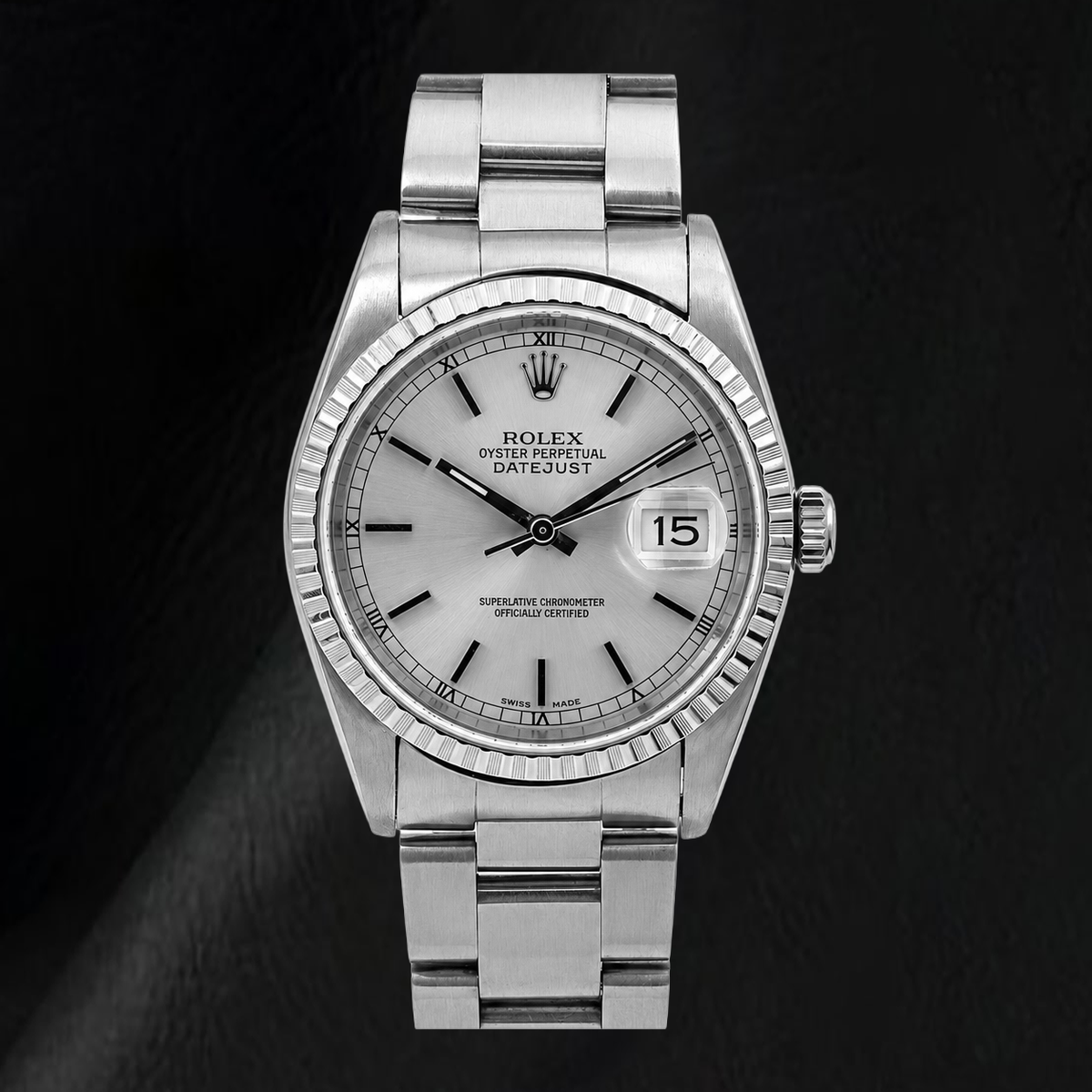 Rolex Datejust 16220 36mm Silver Stick Dial Stainless Steel Watch Oyster Bracelet