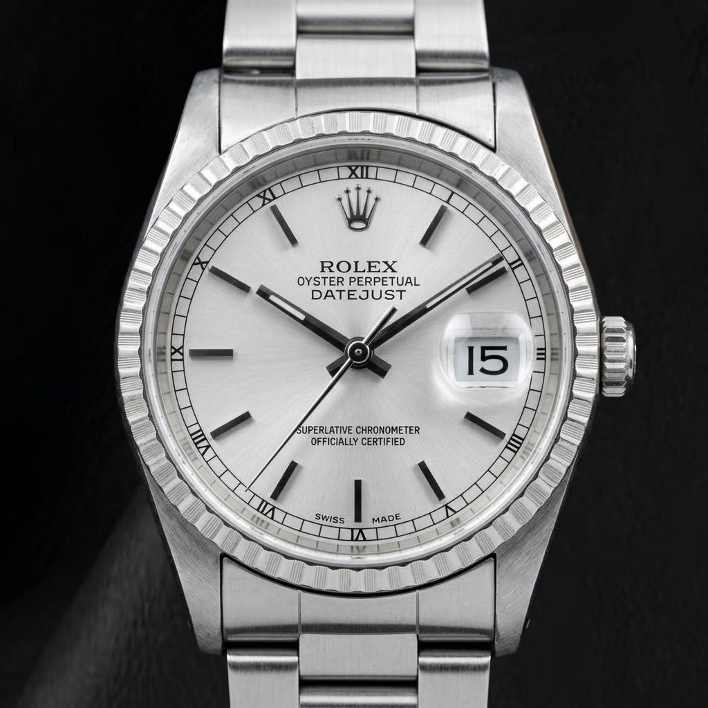 Rolex Datejust 16220 36mm Silver Stick Dial Stainless Steel Watch Oyster Bracelet