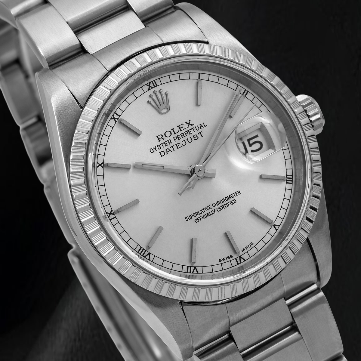 Rolex Datejust 16220 36mm Silver Stick Dial Stainless Steel Watch Oyster Bracelet
