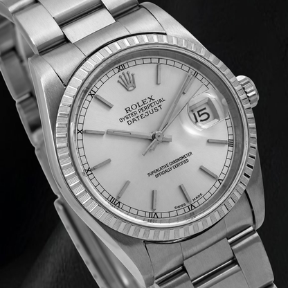 Rolex Datejust 16220 36mm Silver Stick Dial Stainless Steel Watch Oyster Bracelet
