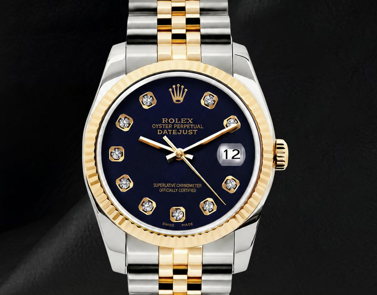Rolex Datejust 16233 36mm Black Diamond Dial Two Tone Watch
