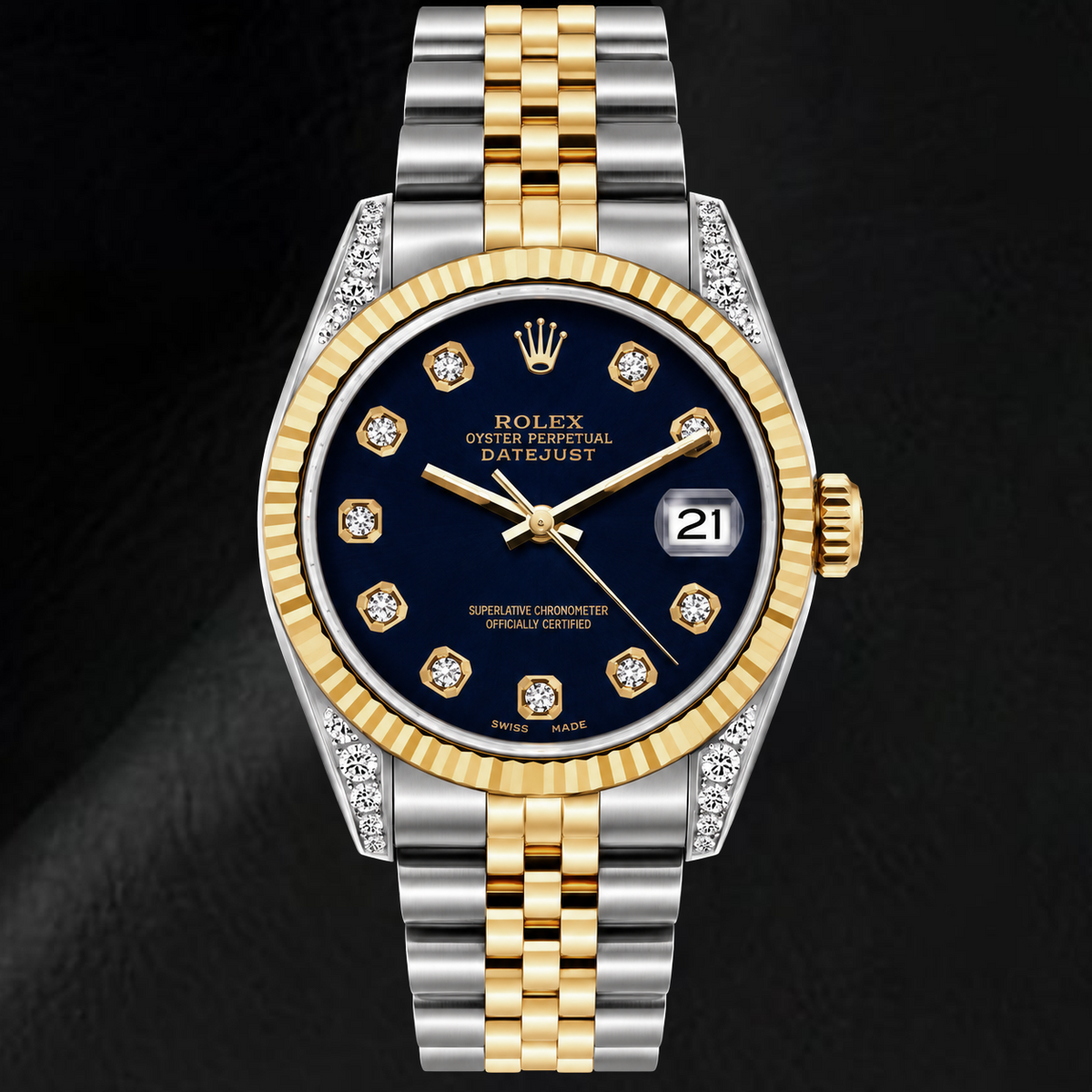 Rolex Datejust 16233 36mm Black Diamond Dial Two Tone Watch