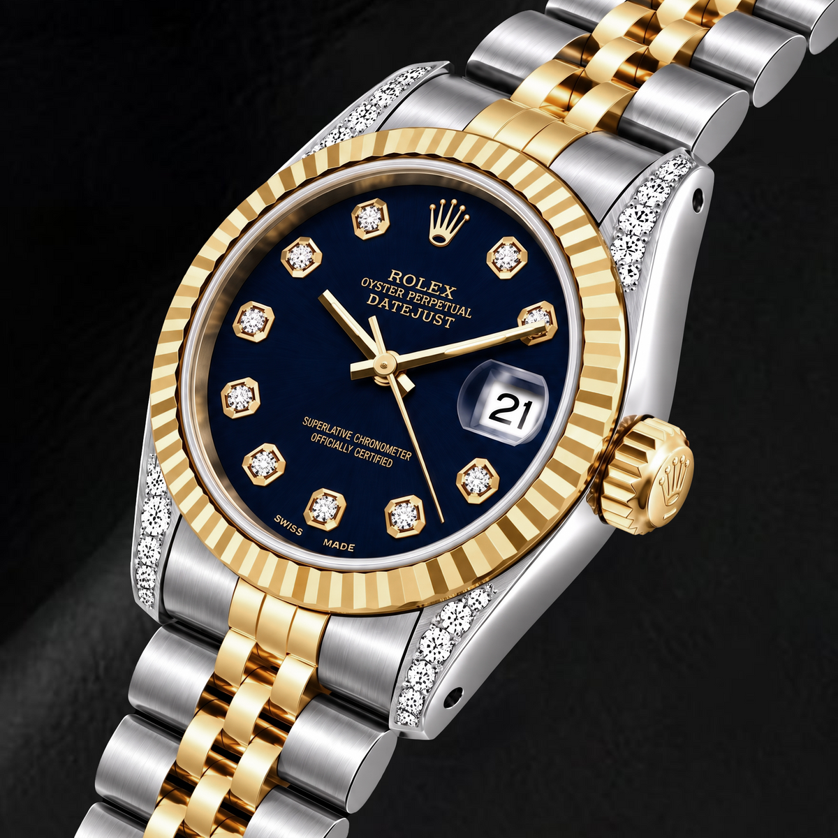 Rolex Datejust 16233 36mm Black Diamond Dial Two Tone Watch