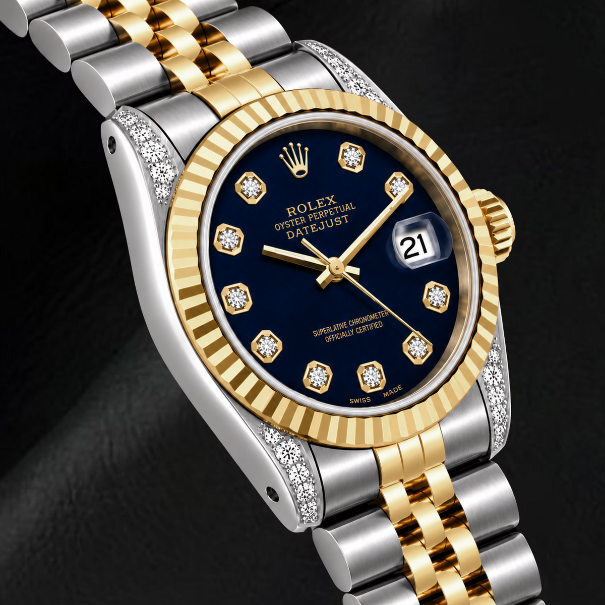 Rolex Datejust 16233 36mm Black Diamond Dial Two Tone Watch