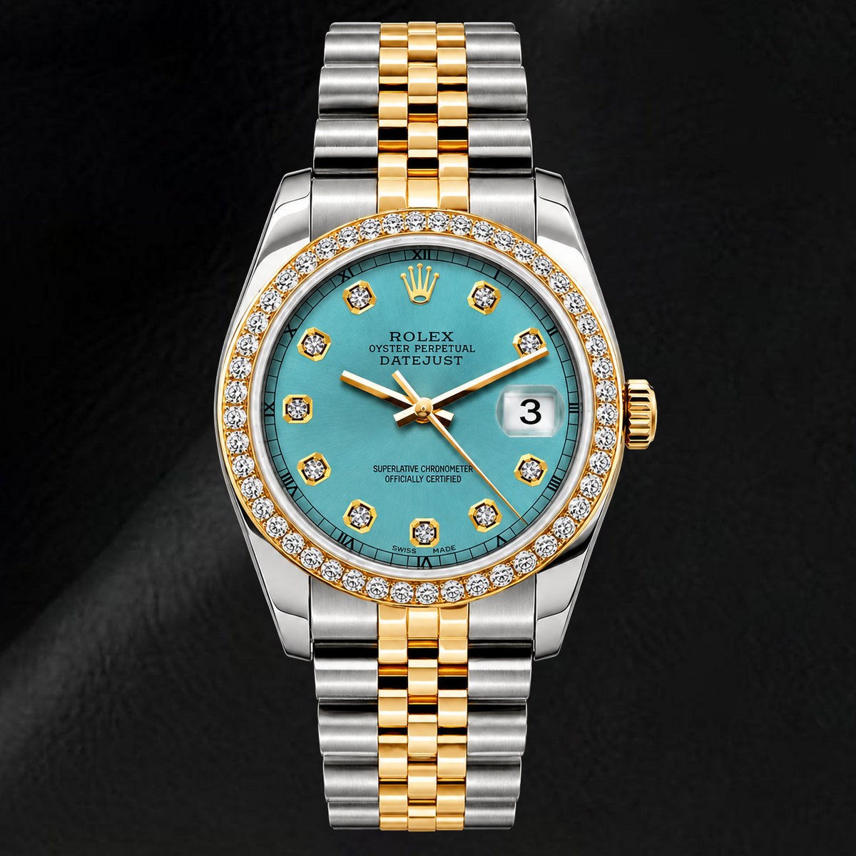 Rolex Datejust 16233 36mm Blue Diamond Dial Two Tone Jubilee Bracelet Watch
