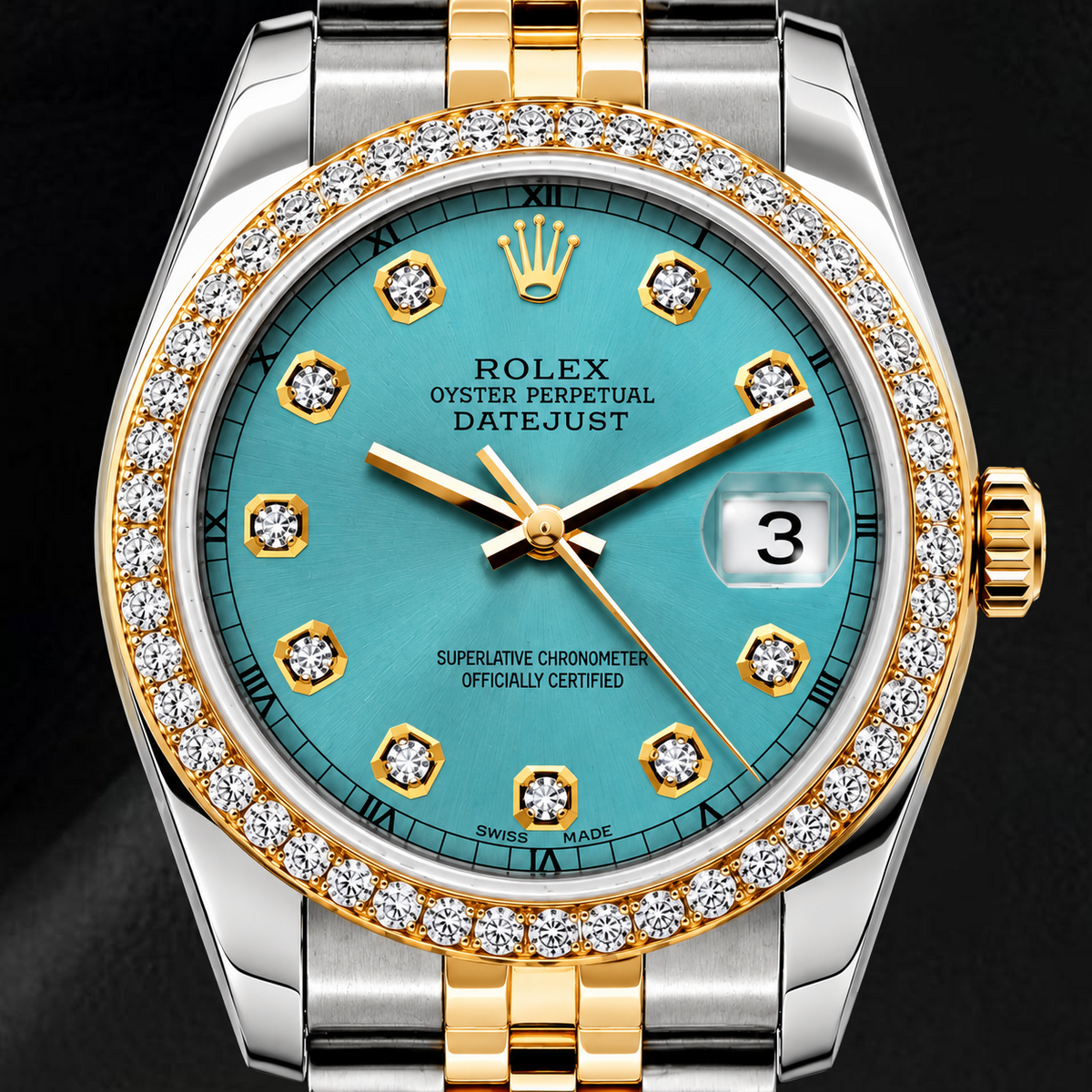 Rolex Datejust 16233 36mm Blue Diamond Dial Two Tone Jubilee Bracelet Watch