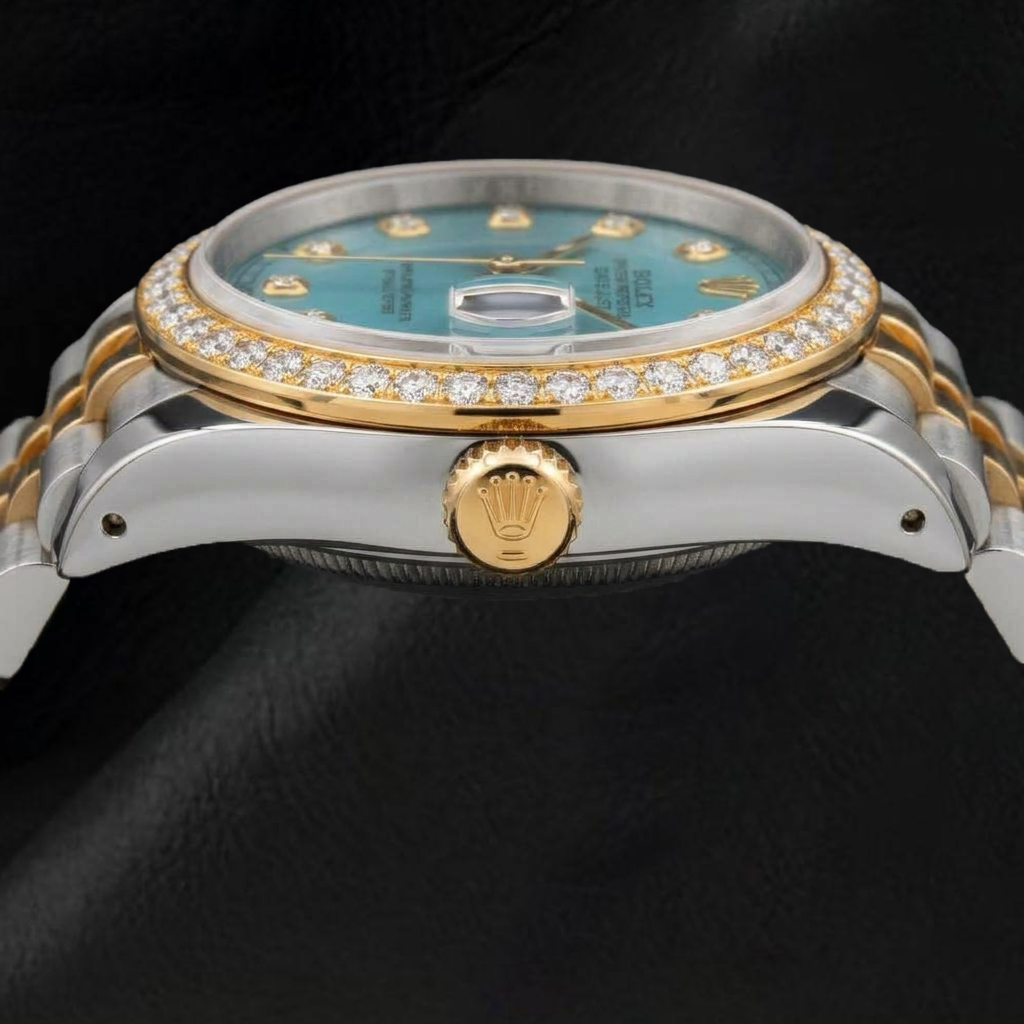 Rolex Datejust 16233 36mm Blue Diamond Dial Two Tone Jubilee Bracelet Watch