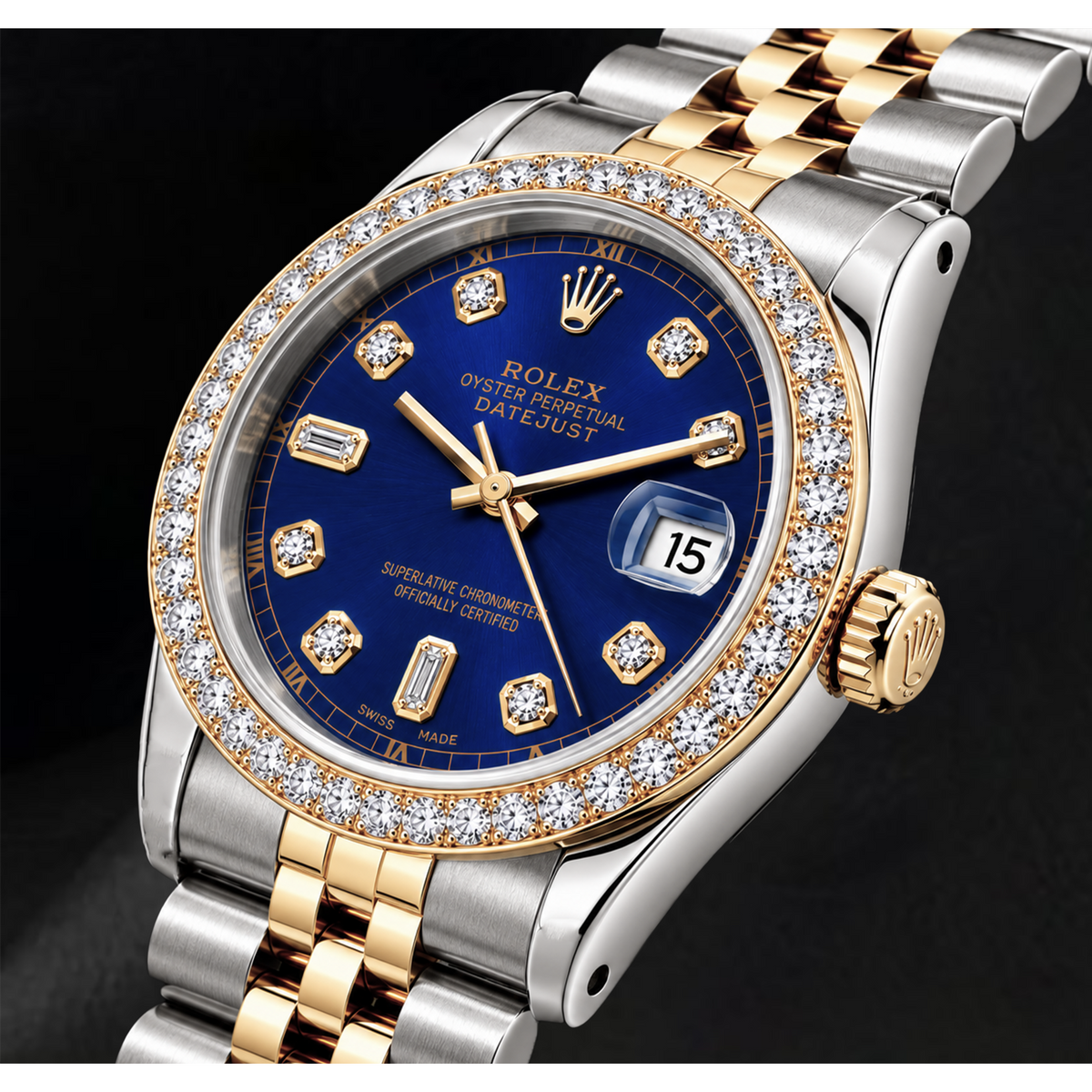 Rolex Datejust 16233 36mm Blue Diamond Dial Two Tone Watch