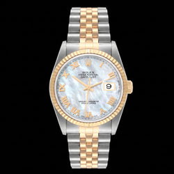Rolex Datejust 16233 36mm Blue Mother of Pearl Roman Dial Two Tone Watch