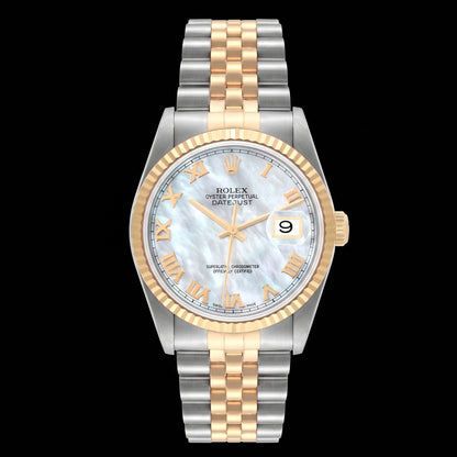 Rolex Datejust 16233 36mm Blue Mother of Pearl Roman Dial Two Tone Watch