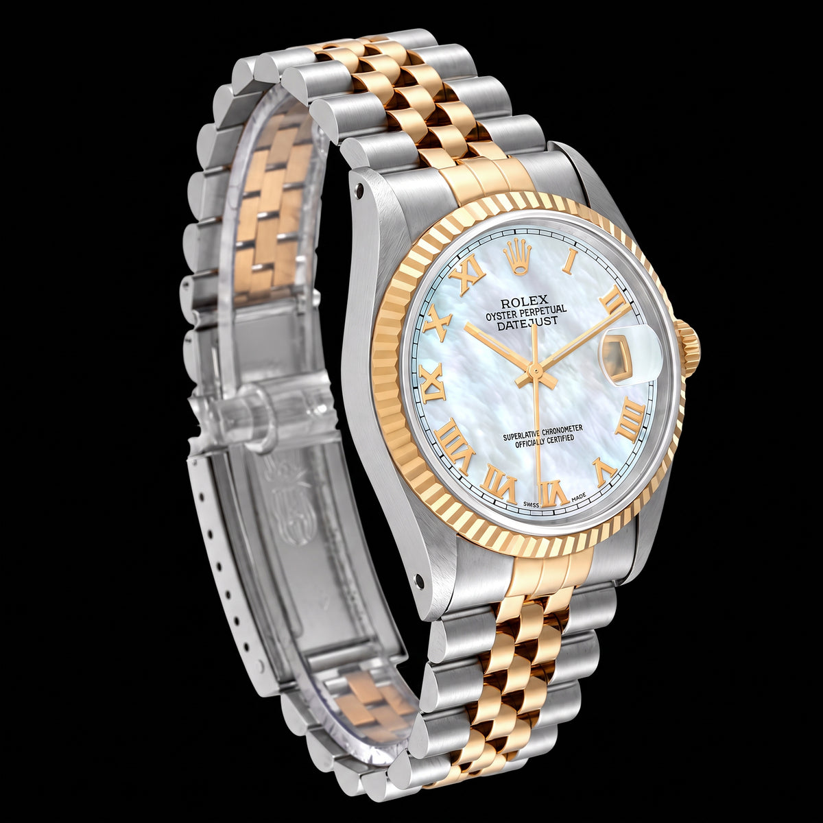 Rolex Datejust 16233 36mm Blue Mother of Pearl Roman Dial Two Tone Watch