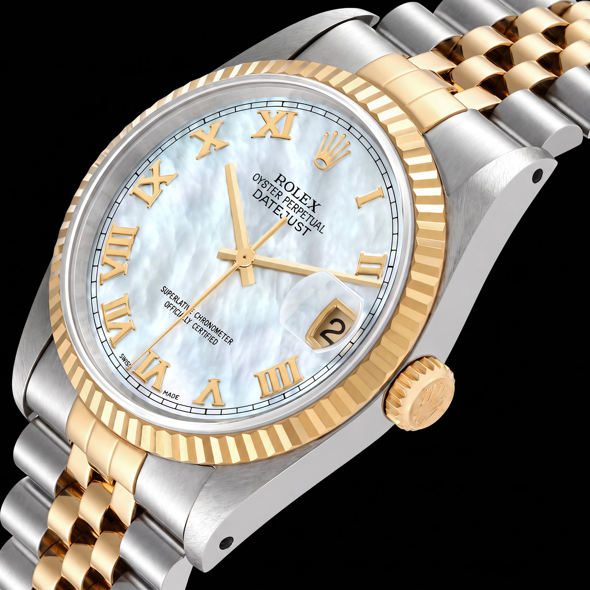 Rolex Datejust 16233 36mm Blue Mother of Pearl Roman Dial Two Tone Watch