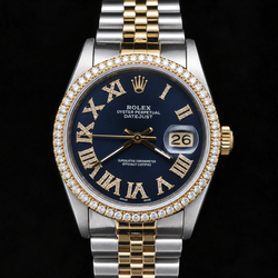 Rolex Datejust 16233 36mm Blue Roman Diamond Dial Two Tone Watch
