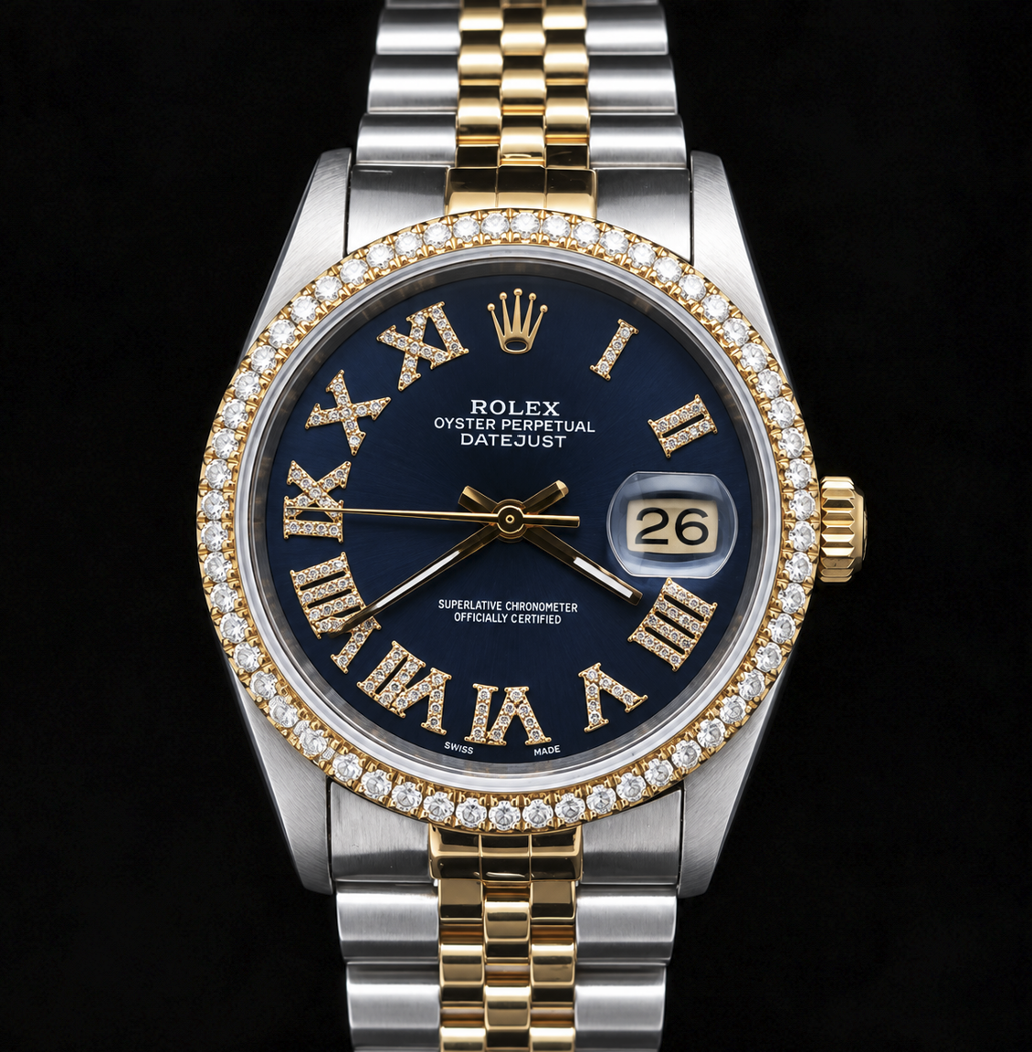 Rolex Datejust 16233 36mm Blue Roman Diamond Dial Two Tone Watch