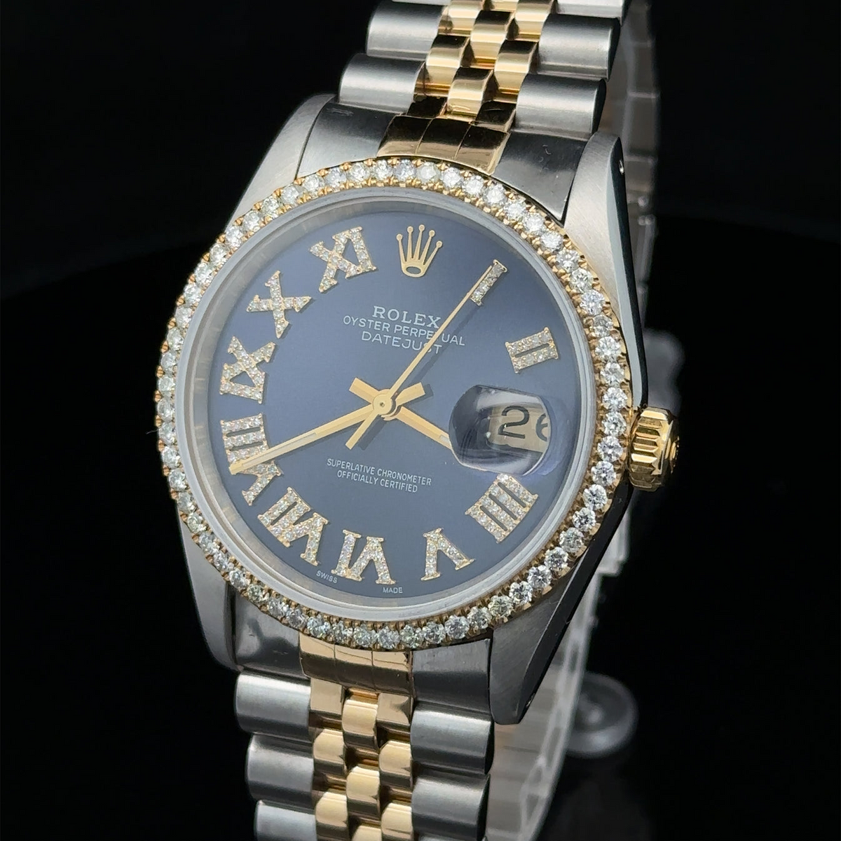 Rolex Datejust 16233 36mm Blue Roman Diamond Dial Two Tone Watch