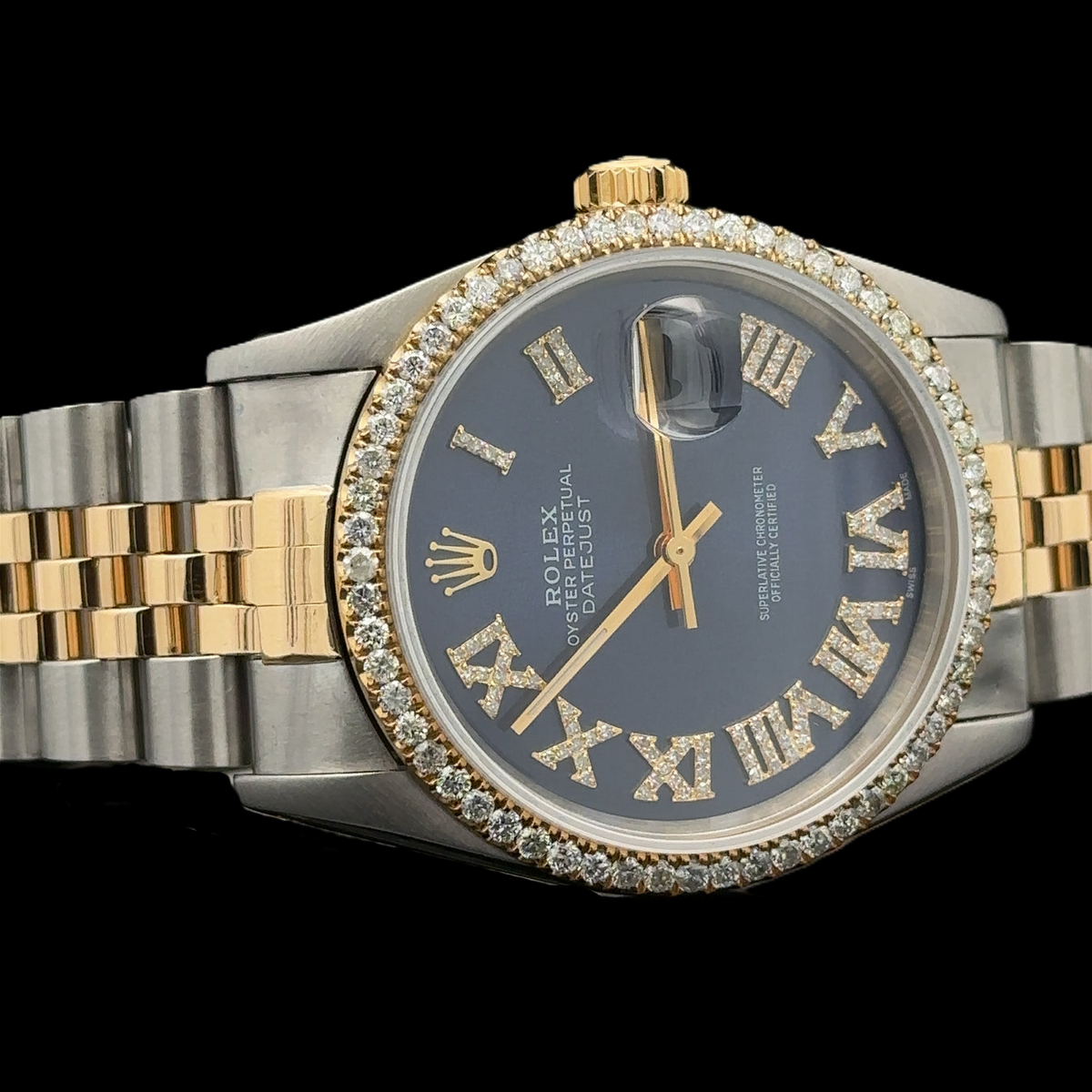 Rolex Datejust 16233 36mm Blue Roman Diamond Dial Two Tone Watch