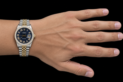 Rolex Datejust 16233 36mm Blue Roman Diamond Dial Two Tone Watch