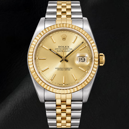 Rolex Datejust 16233 36mm Champagne Stick Dial Two Tone Watch