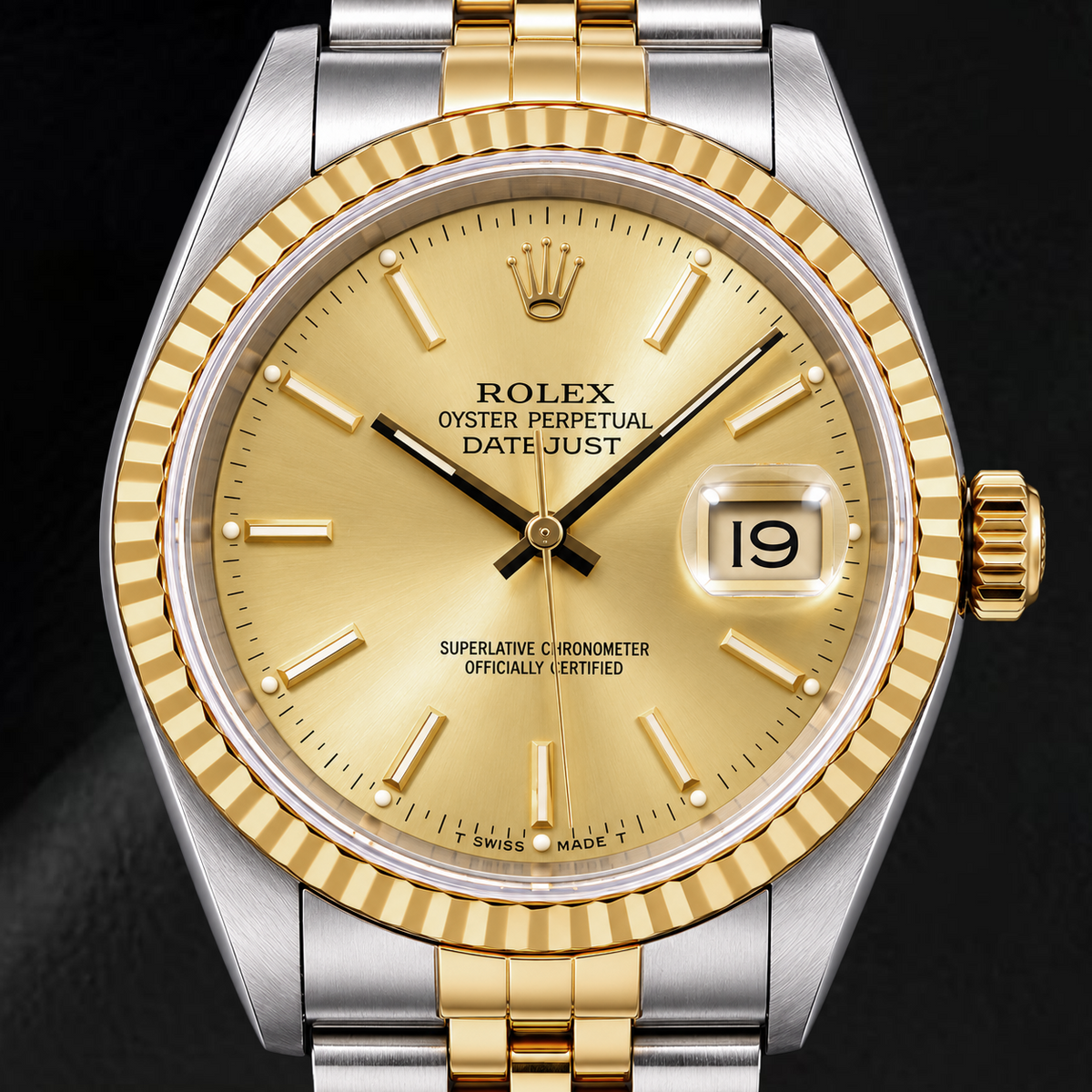 Rolex Datejust 16233 36mm Champagne Stick Dial Two Tone Watch