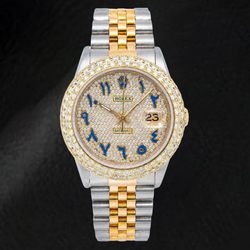 Rolex Datejust 16233 36mm Diamond Paved Blue Eastern Arabic Dial Two Tone Watch