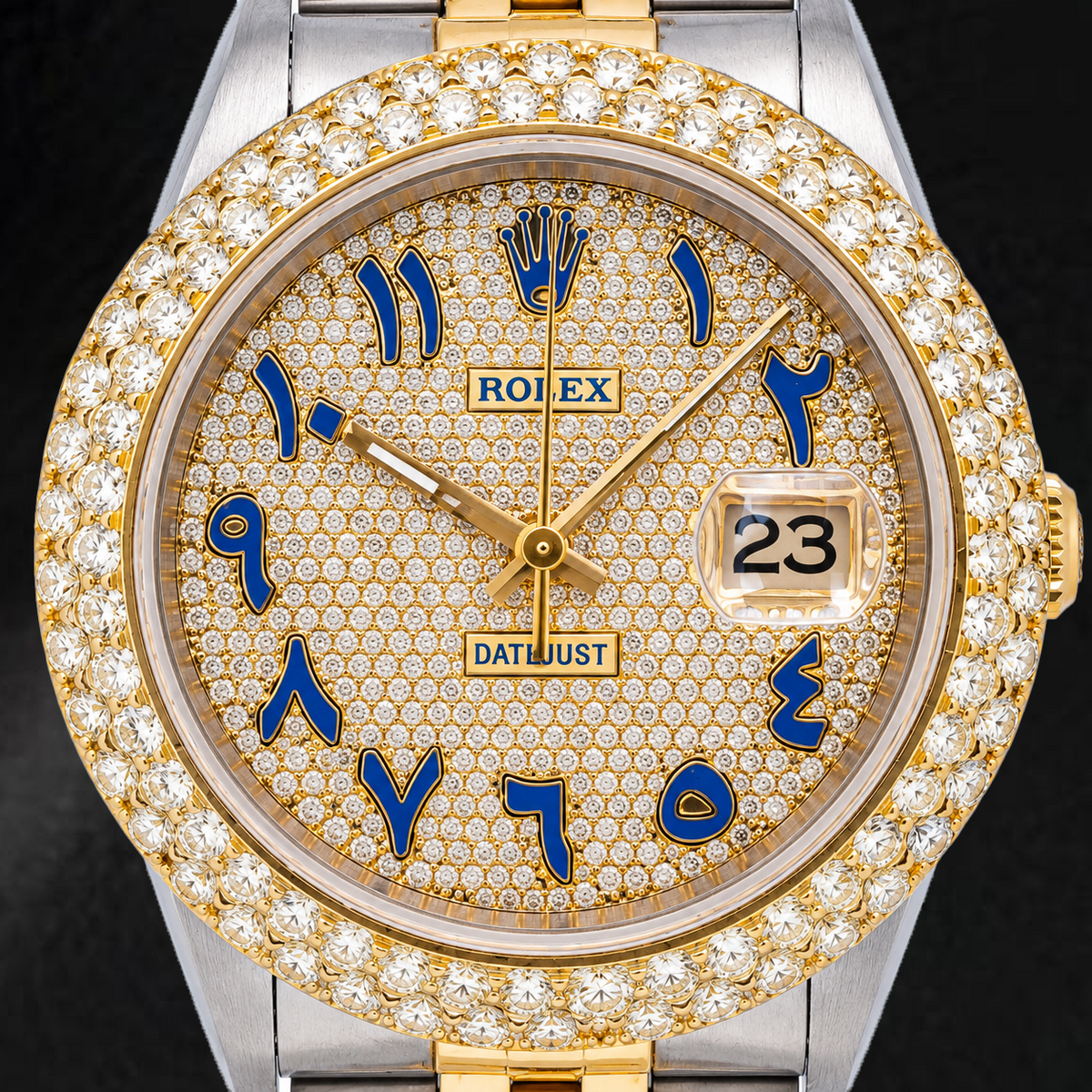 Rolex Datejust 16233 36mm Diamond Paved Blue Eastern Arabic Dial Two Tone Watch