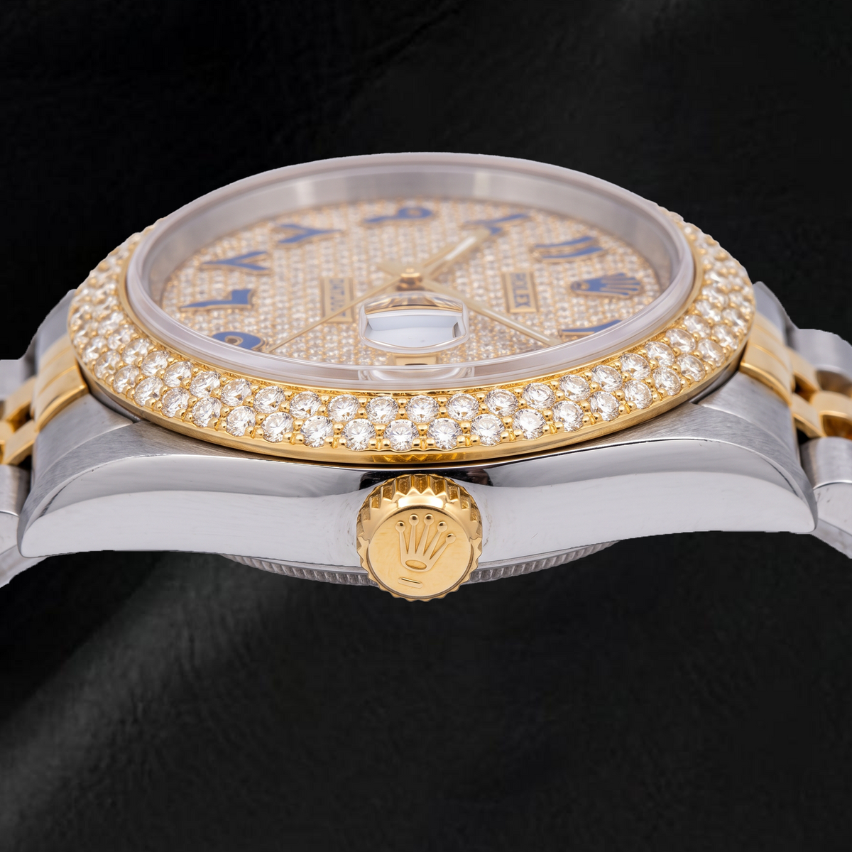 Rolex Datejust 16233 36mm Diamond Paved Blue Eastern Arabic Dial Two Tone Watch