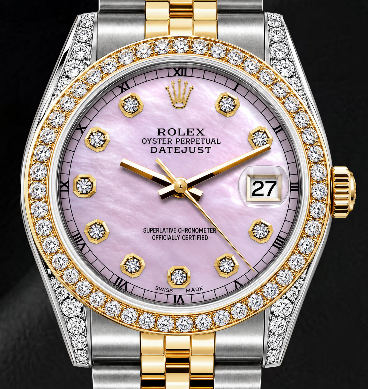 Rolex Datejust 16233 36mm Pink Mother of Pearl Diamond Dial Two Tone Watch