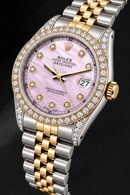 Rolex Datejust 16233 36mm Pink Mother of Pearl Diamond Dial Two Tone Watch