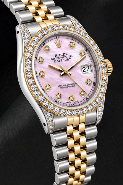 Rolex Datejust 16233 36mm Pink Mother of Pearl Diamond Dial Two Tone Watch