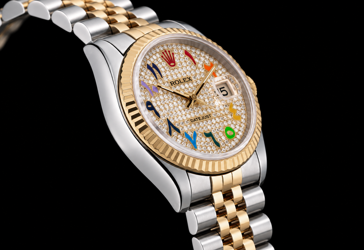 Rolex Datejust 16233 36mm Rainbow Eastern Arabic Diamond Dial Two Tone Watch