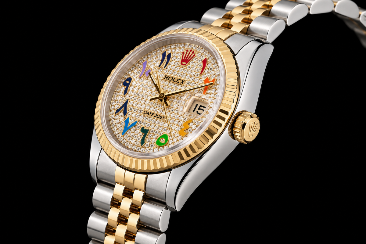 Rolex Datejust 16233 36mm Rainbow Eastern Arabic Diamond Dial Two Tone Watch