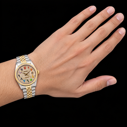 Rolex Datejust 16233 36mm Rainbow Eastern Arabic Diamond Dial Two Tone Watch