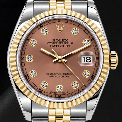 Rolex Datejust 16233 36mm Salmon Diamond Dial Two Tone Watch
