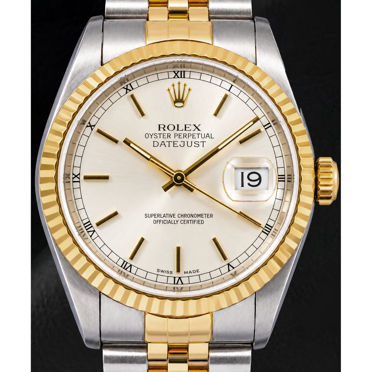 Rolex Datejust 16233 36mm Silver Stick Dial Two Tone Watch