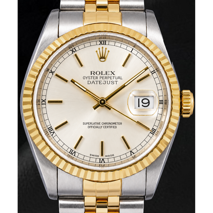 Rolex Datejust 16233 36mm Silver Stick Dial Two Tone Watch