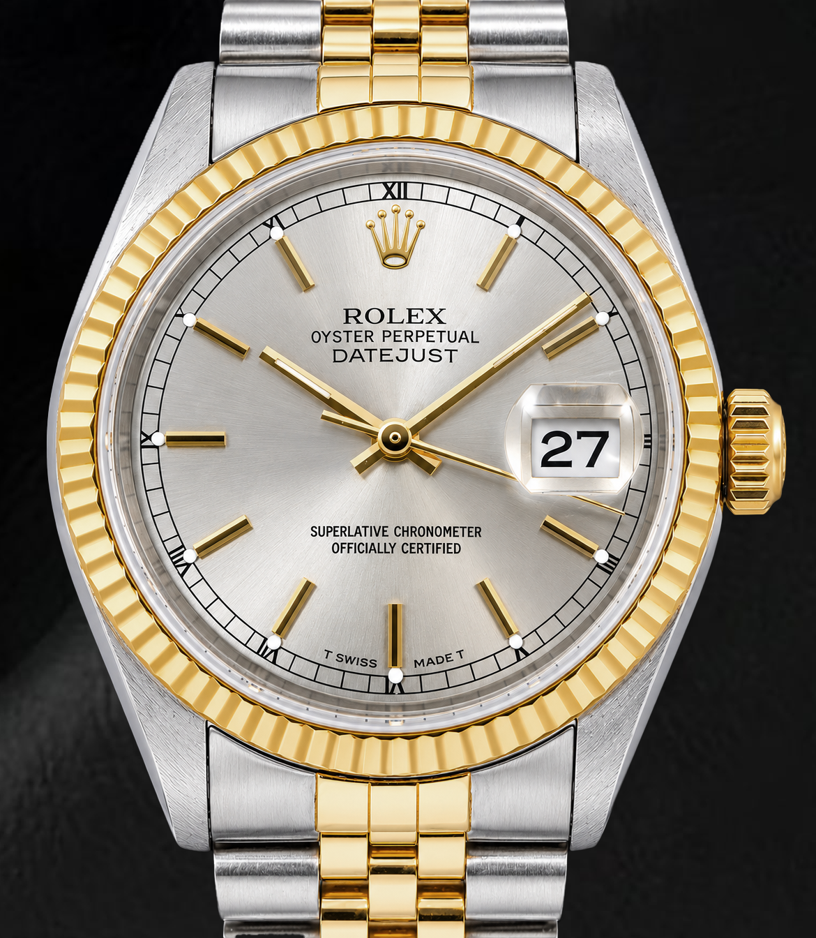 Rolex Datejust 16233 36mm Silver Stick Dial Two Tone Watch