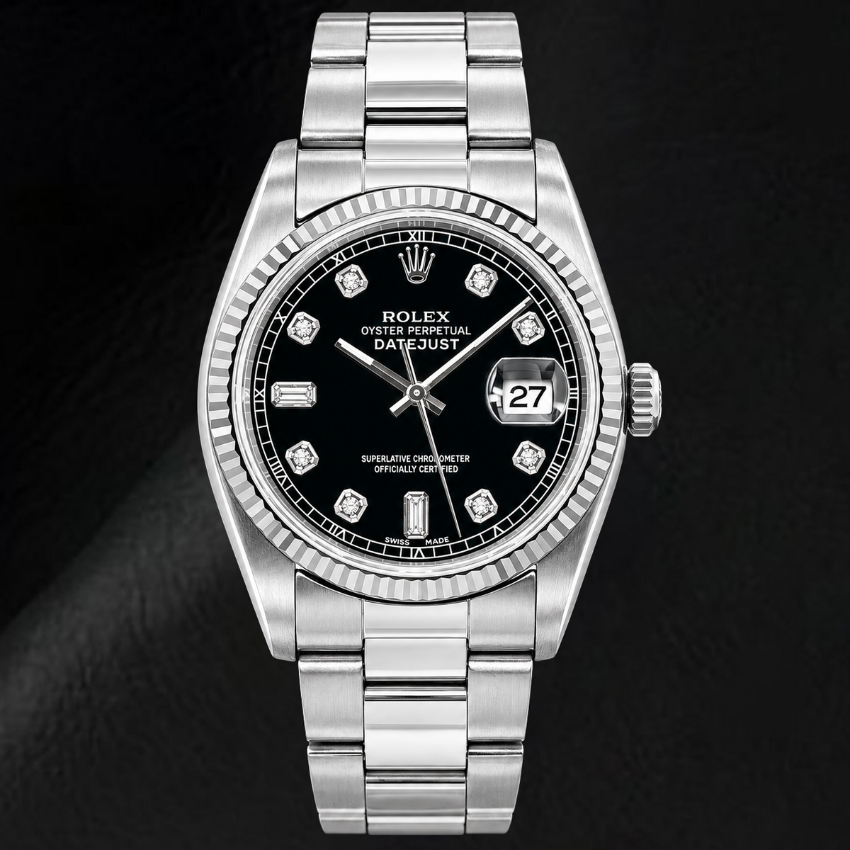 Rolex Datejust 16234 36mm Black Diamond Dial Stainless Steel Watch