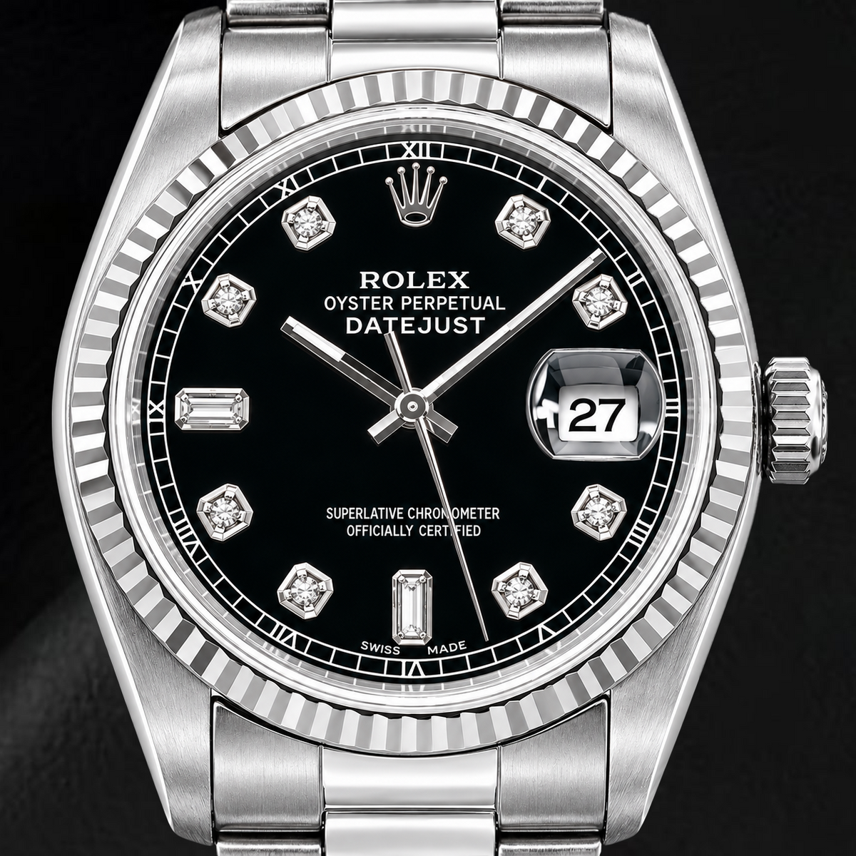 Rolex Datejust 16234 36mm Black Diamond Dial Stainless Steel Watch