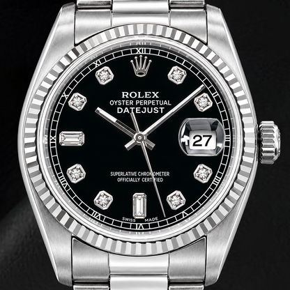 Rolex Datejust 16234 36mm Black Diamond Dial Stainless Steel Watch