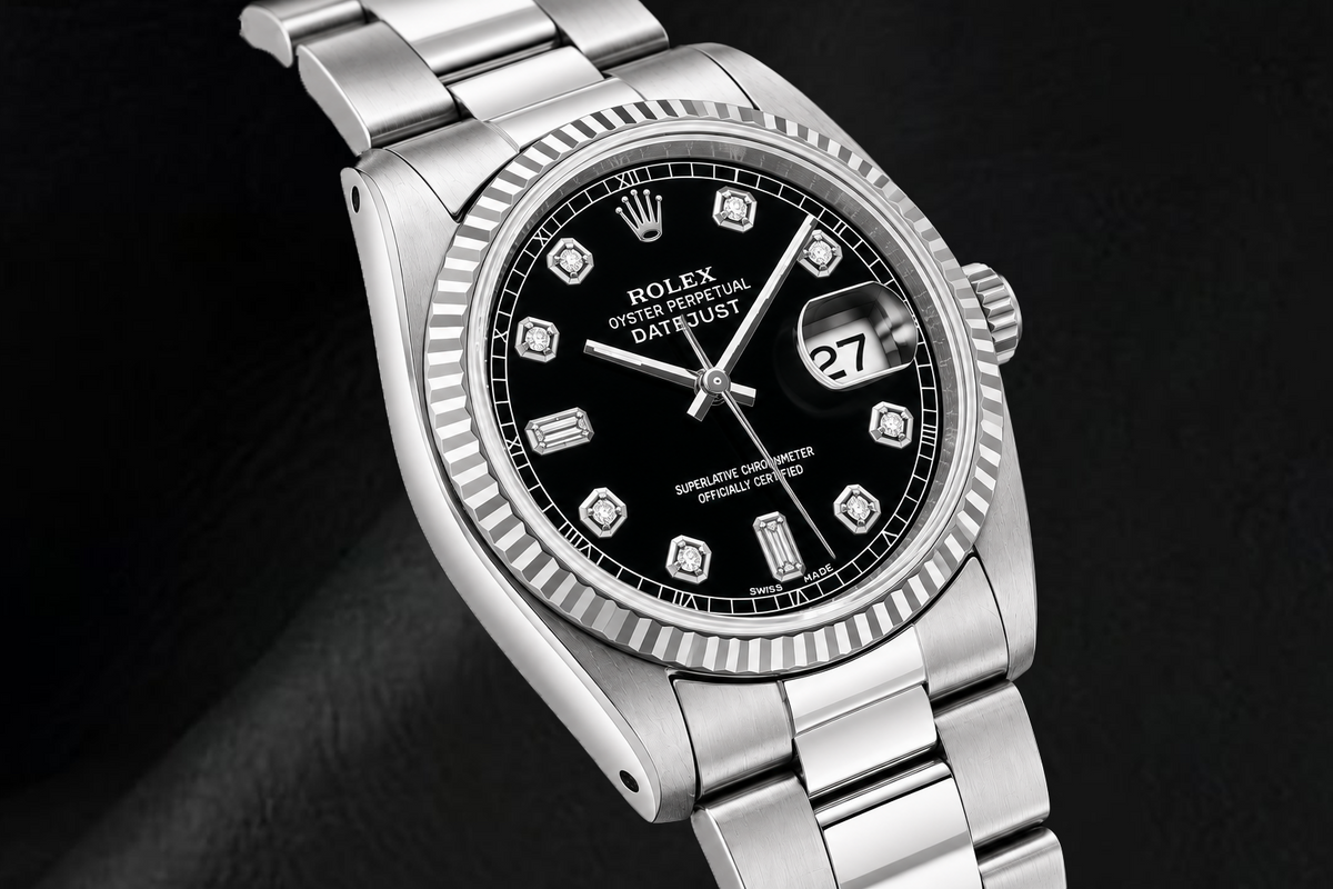 Rolex Datejust 16234 36mm Black Diamond Dial Stainless Steel Watch