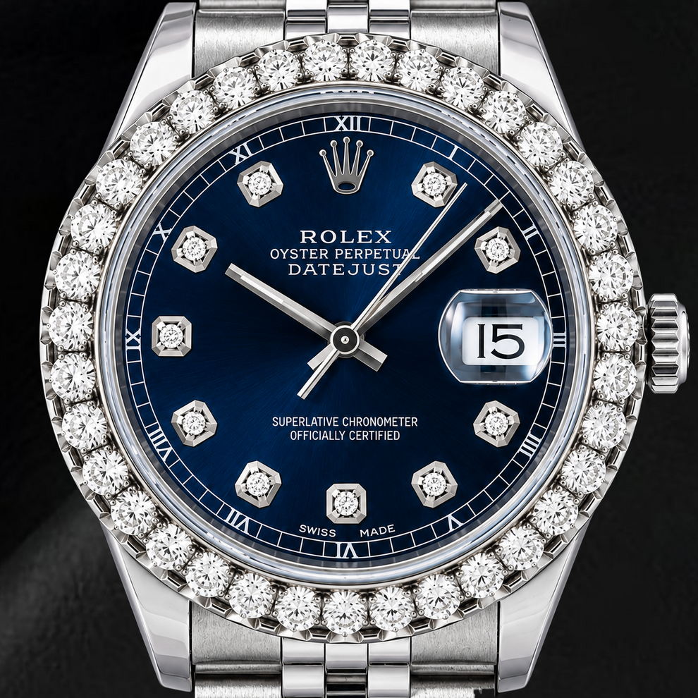 Rolex Datejust 16234 36mm Blue Diamond Dial Stainless Steel Watch ...
